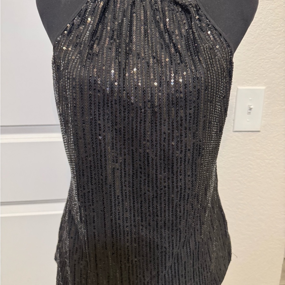 NWOT Black Sequin Stretch Halter Top